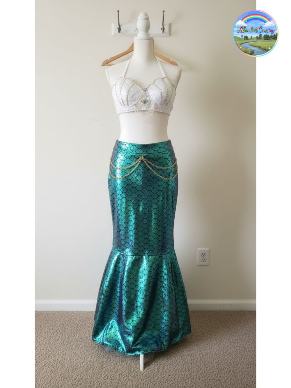 Mermaid Costume Dress Top Necklace Iridescent Sequin Bejeweled